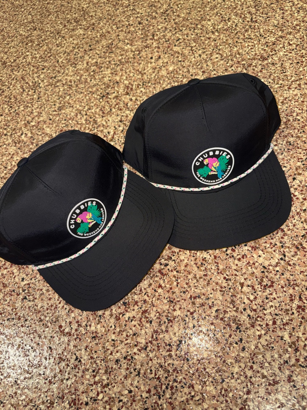 Men’s Chubbies Black Snapback Hat with Colorful Logo Parrot Patch